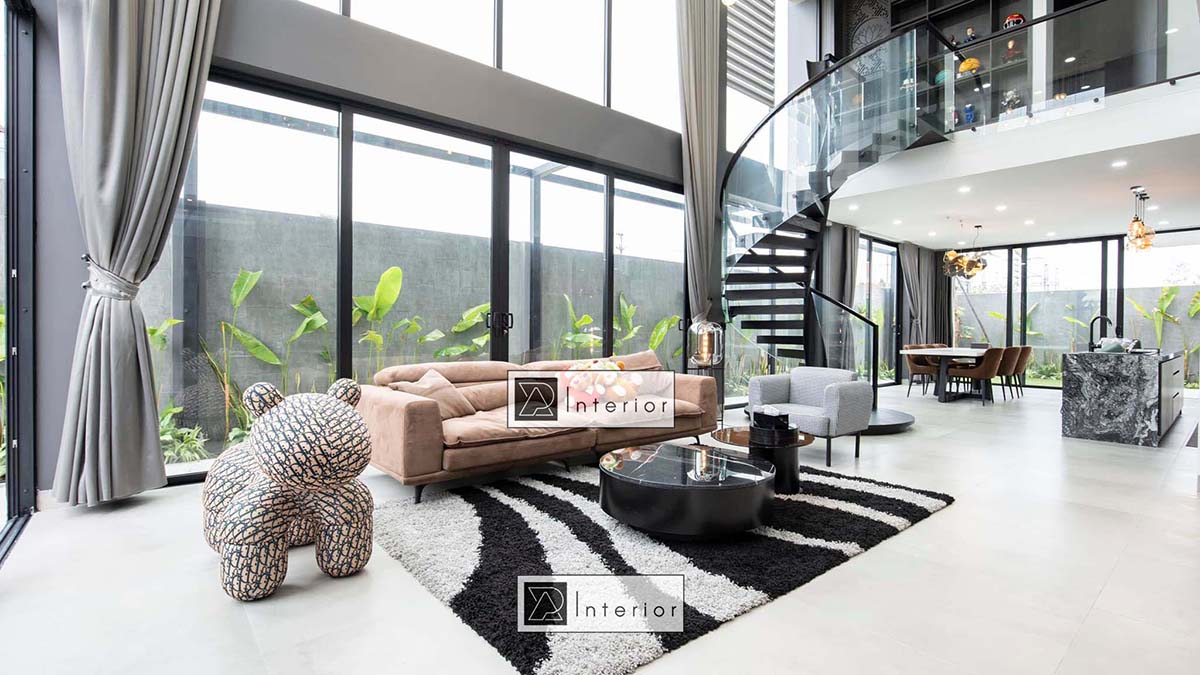 không gian nội thất hiện đại với tông màu đen trắng